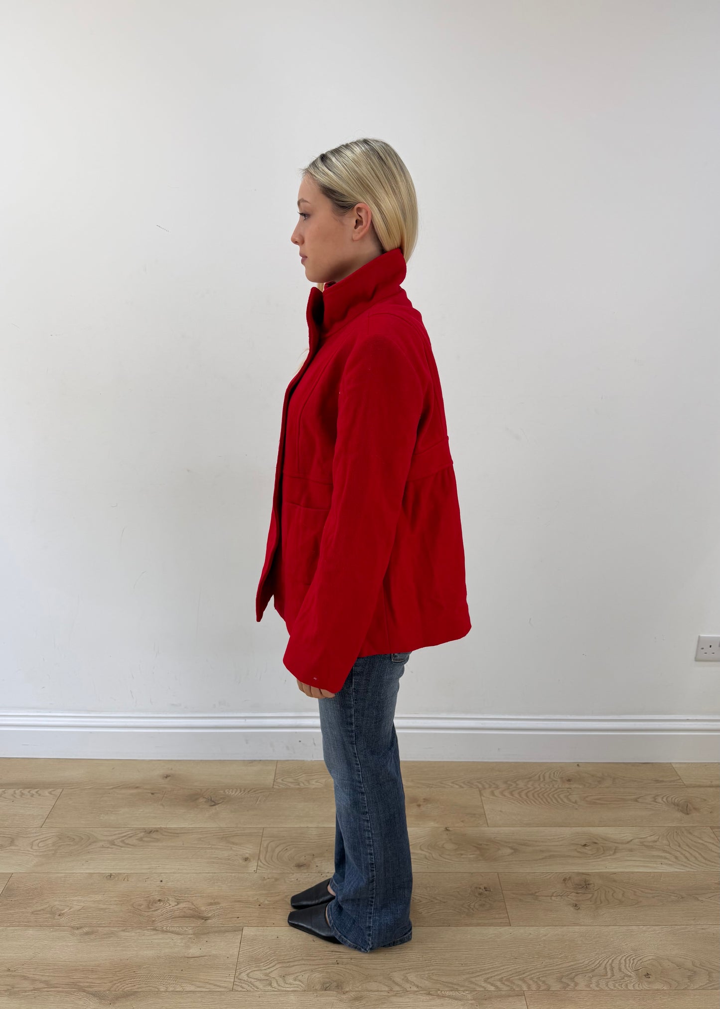 medium red benetton double breasted coat image 5