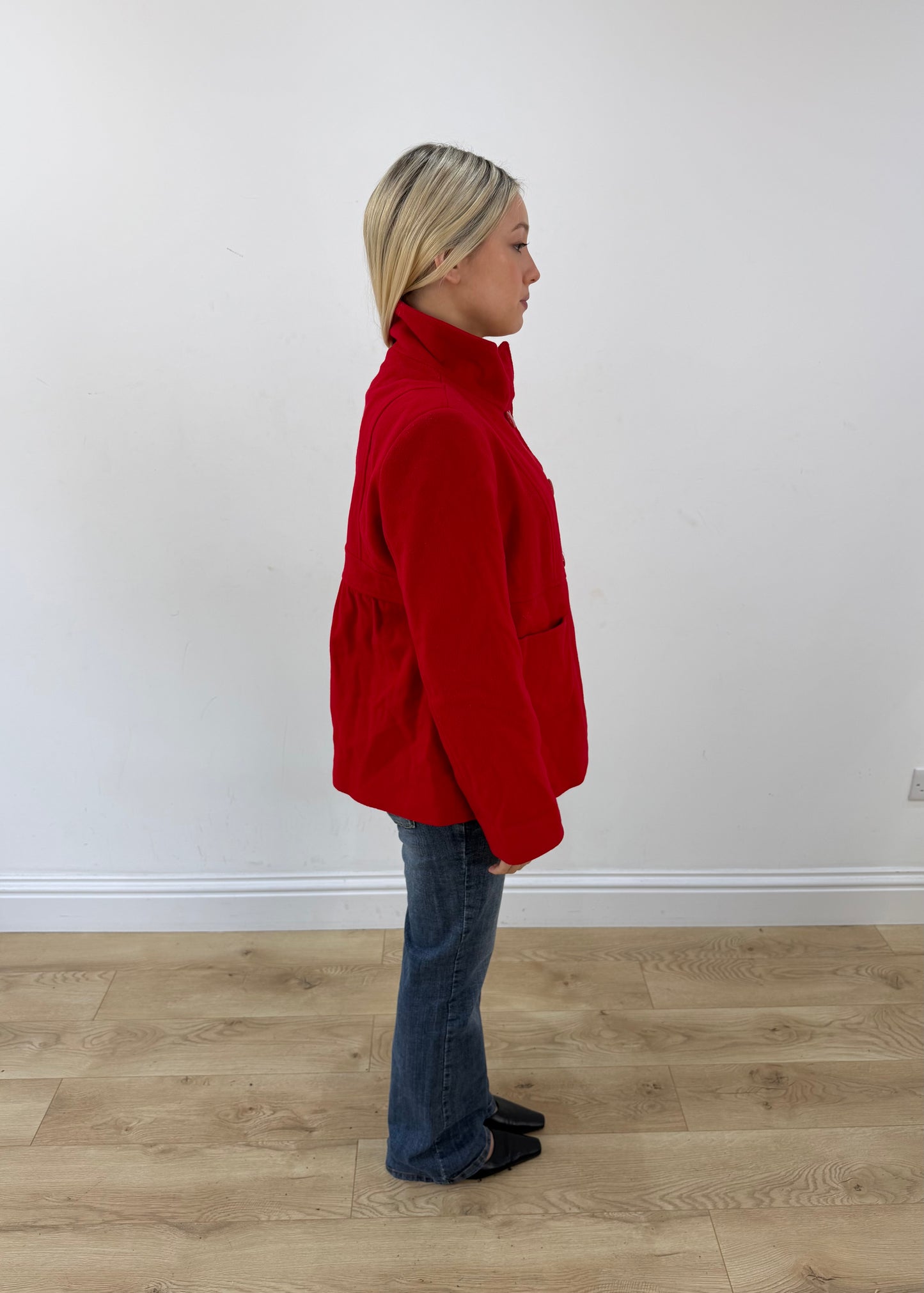 medium red benetton double breasted coat image 6