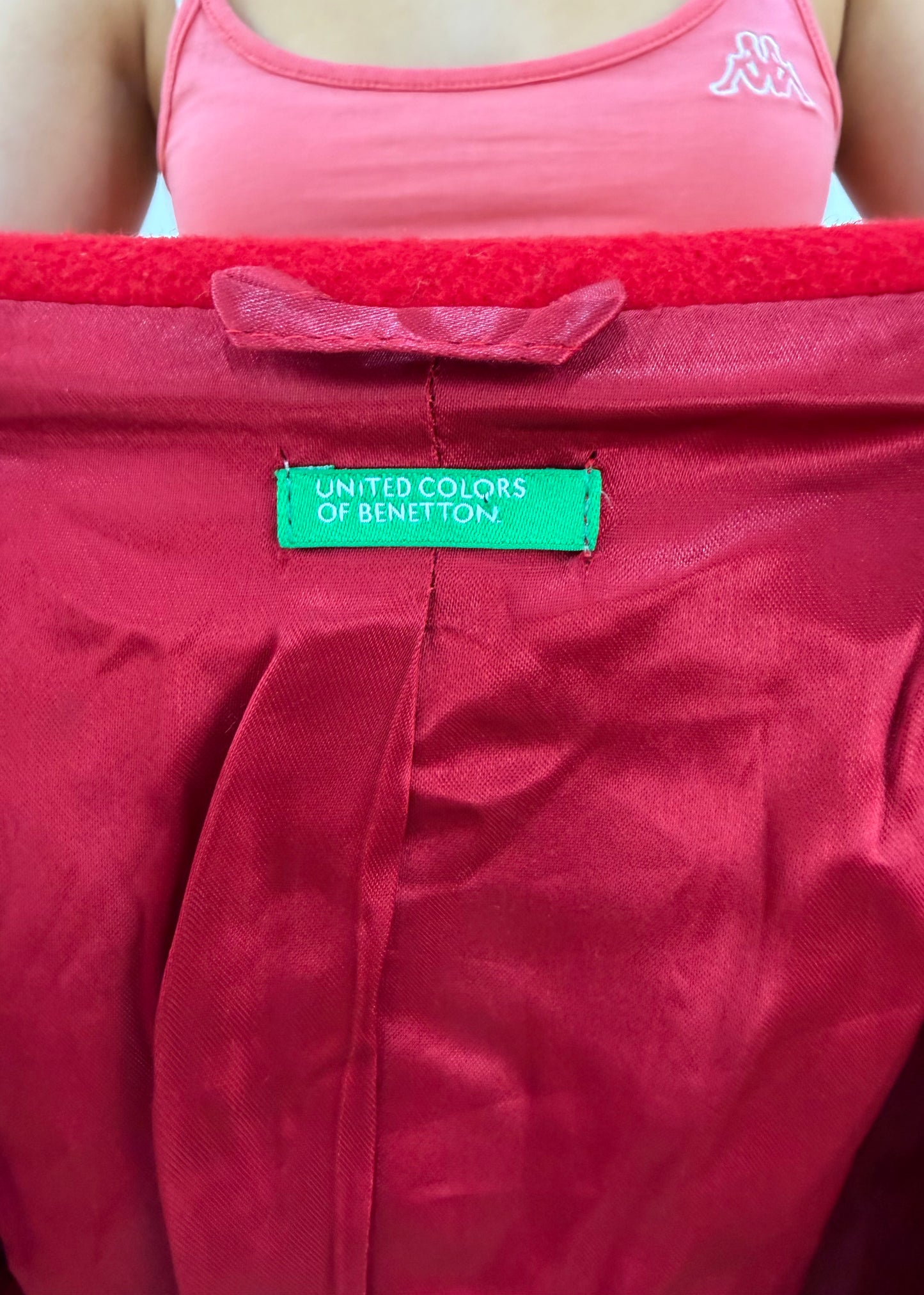 medium red benetton double breasted coat image 8
