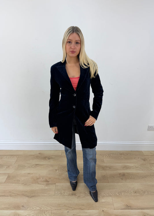 medium navy klandestine velvet long blazer 1
