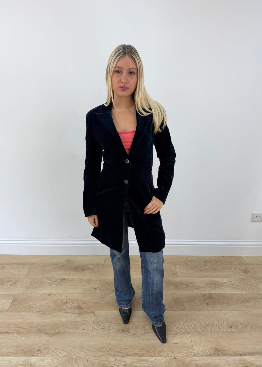 medium navy klandestine velvet long blazer 1
