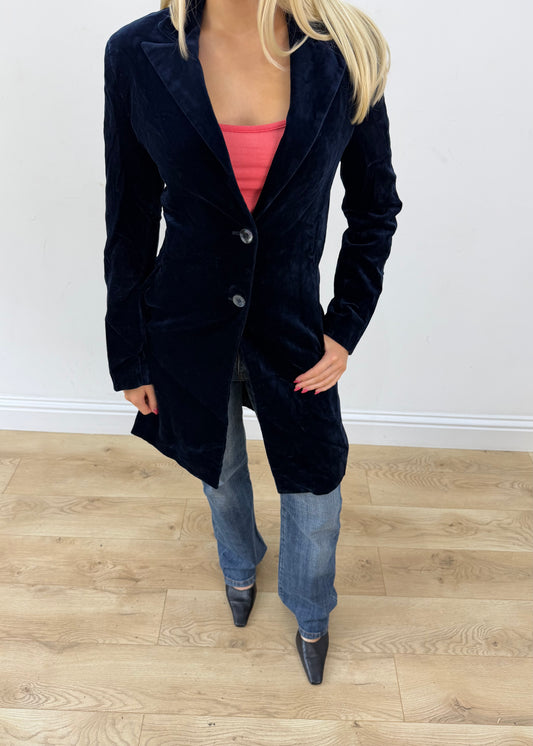 medium navy klandestine velvet long blazer 2