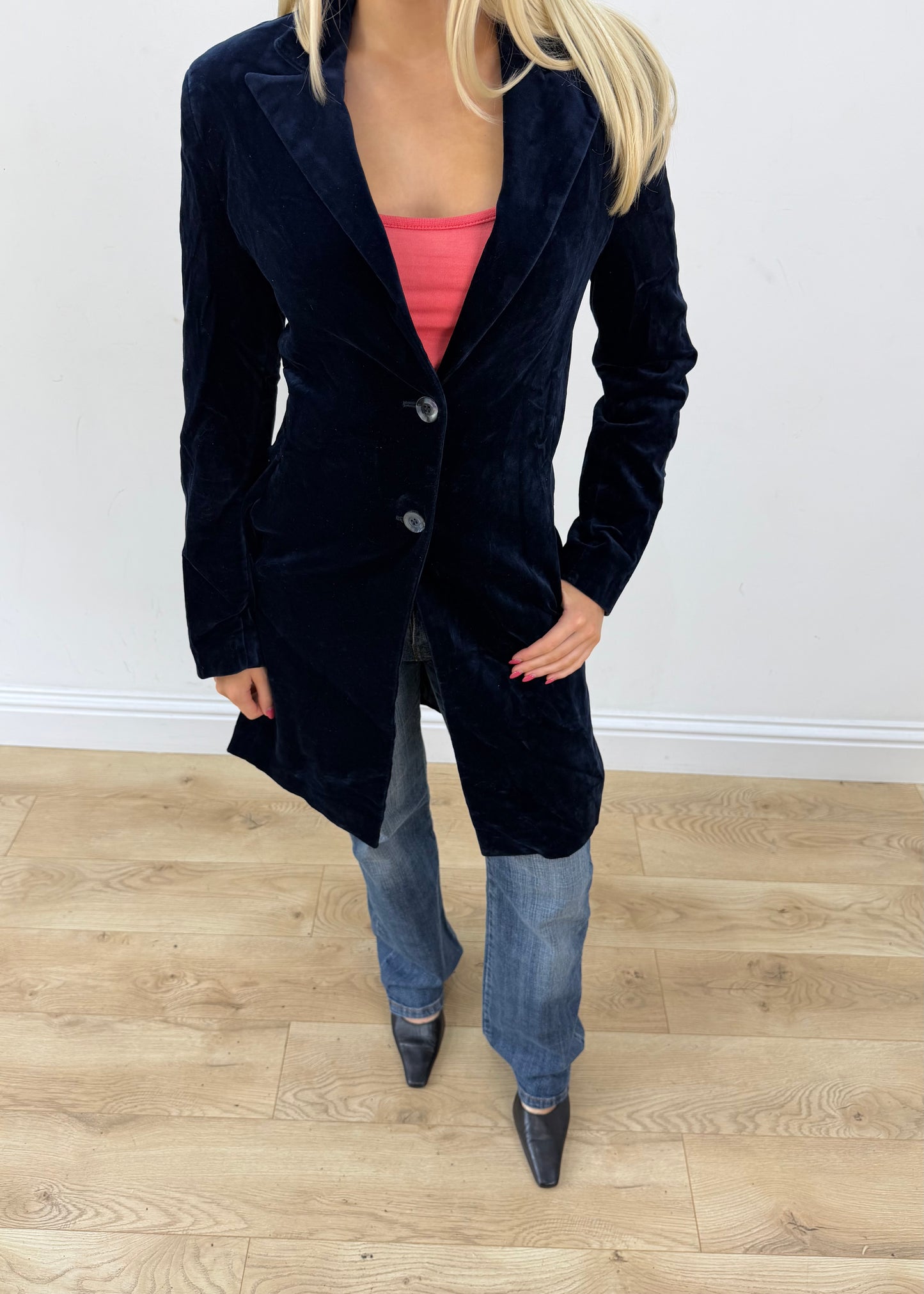 medium navy klandestine velvet long blazer 2
