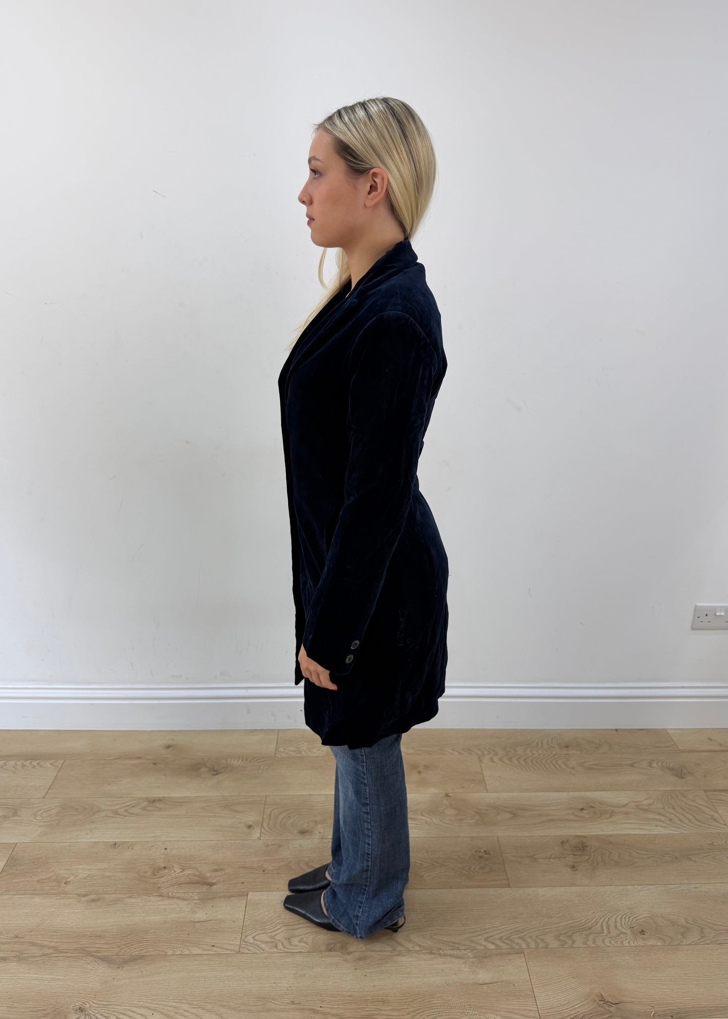 medium navy klandestine velvet long blazer 5