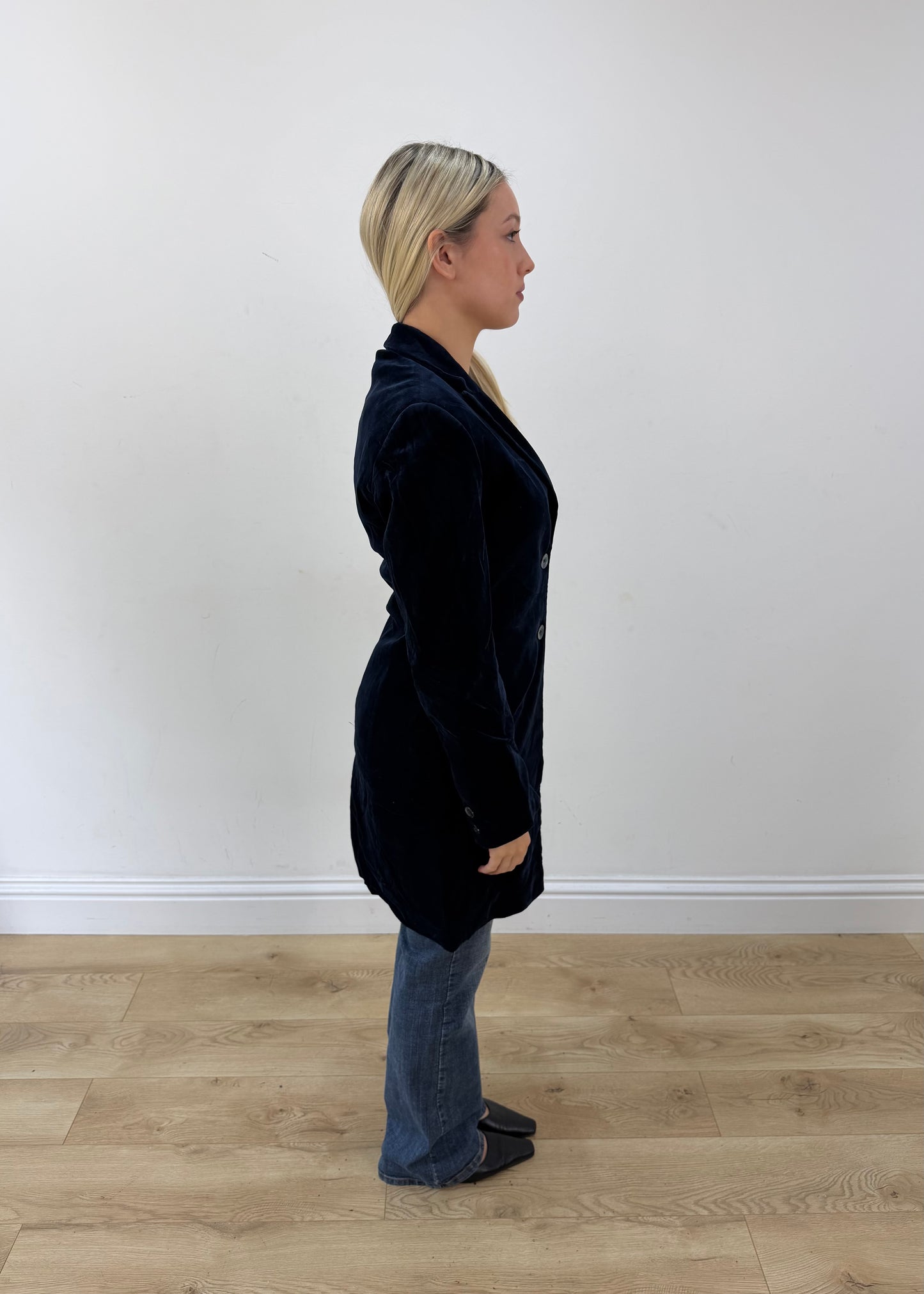 medium navy klandestine velvet long blazer 6