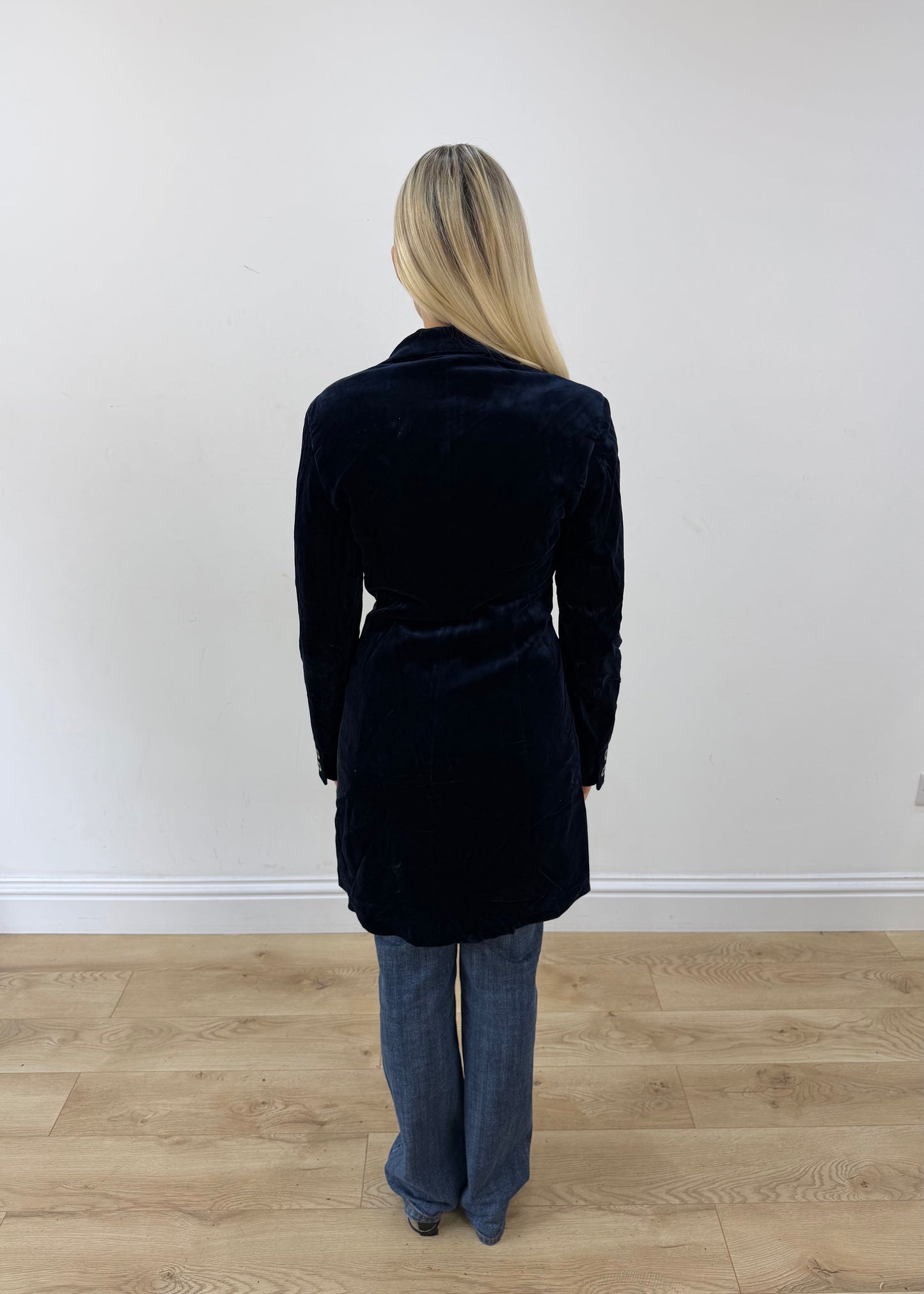 medium navy klandestine velvet long blazer 7
