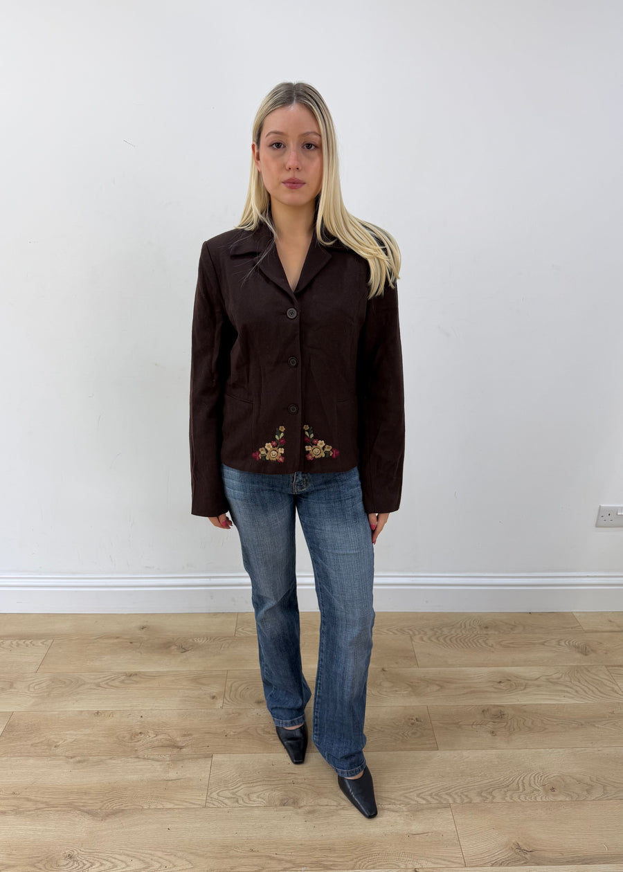 medium brown embroidered blazer 1