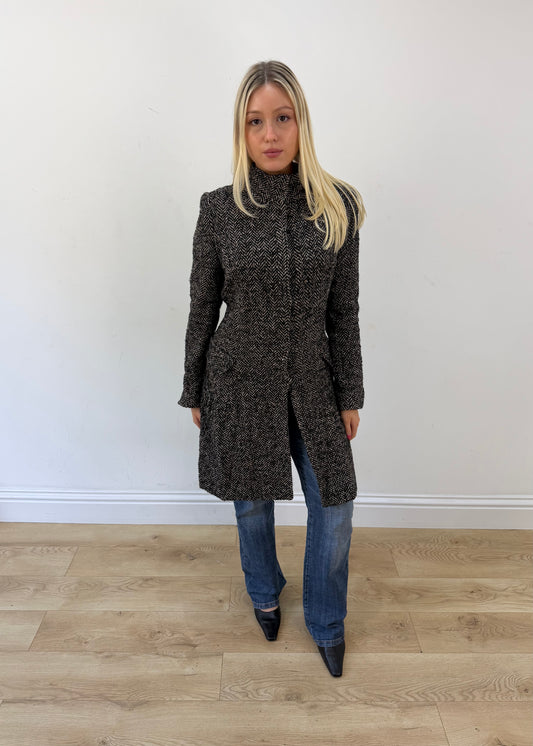 small grey etic herringbone long coat image 1