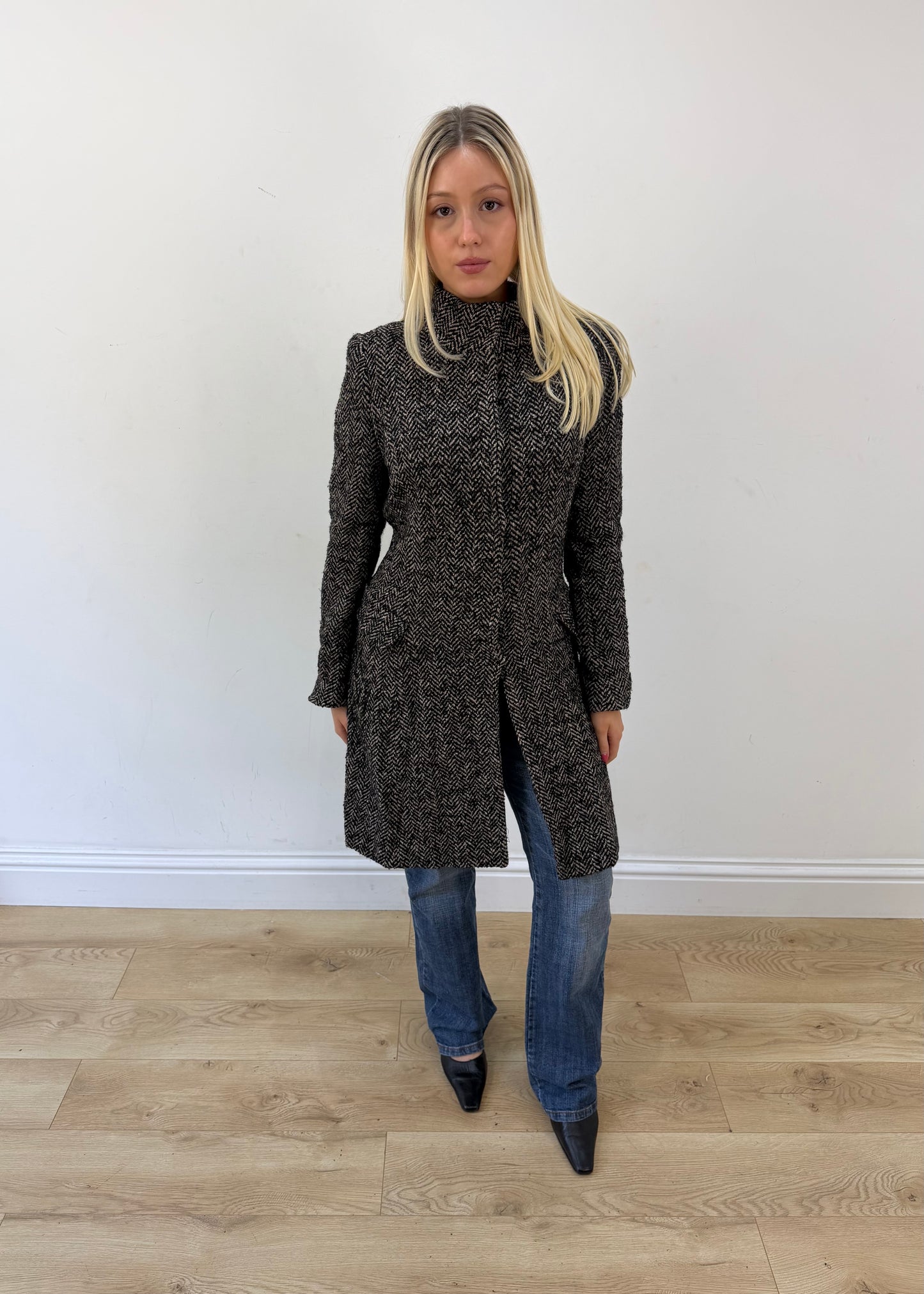 small grey etic herringbone long coat image 1
