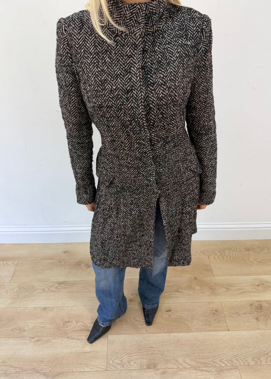 small grey etic herringbone long coat image 2