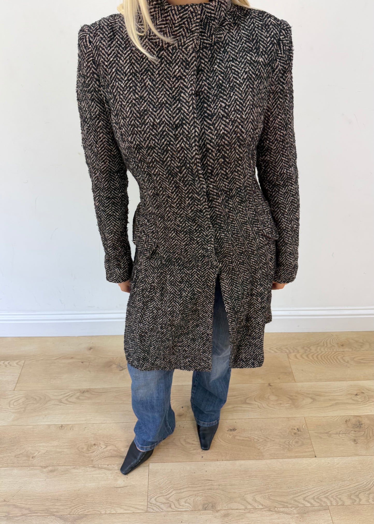 small grey etic herringbone long coat image 2