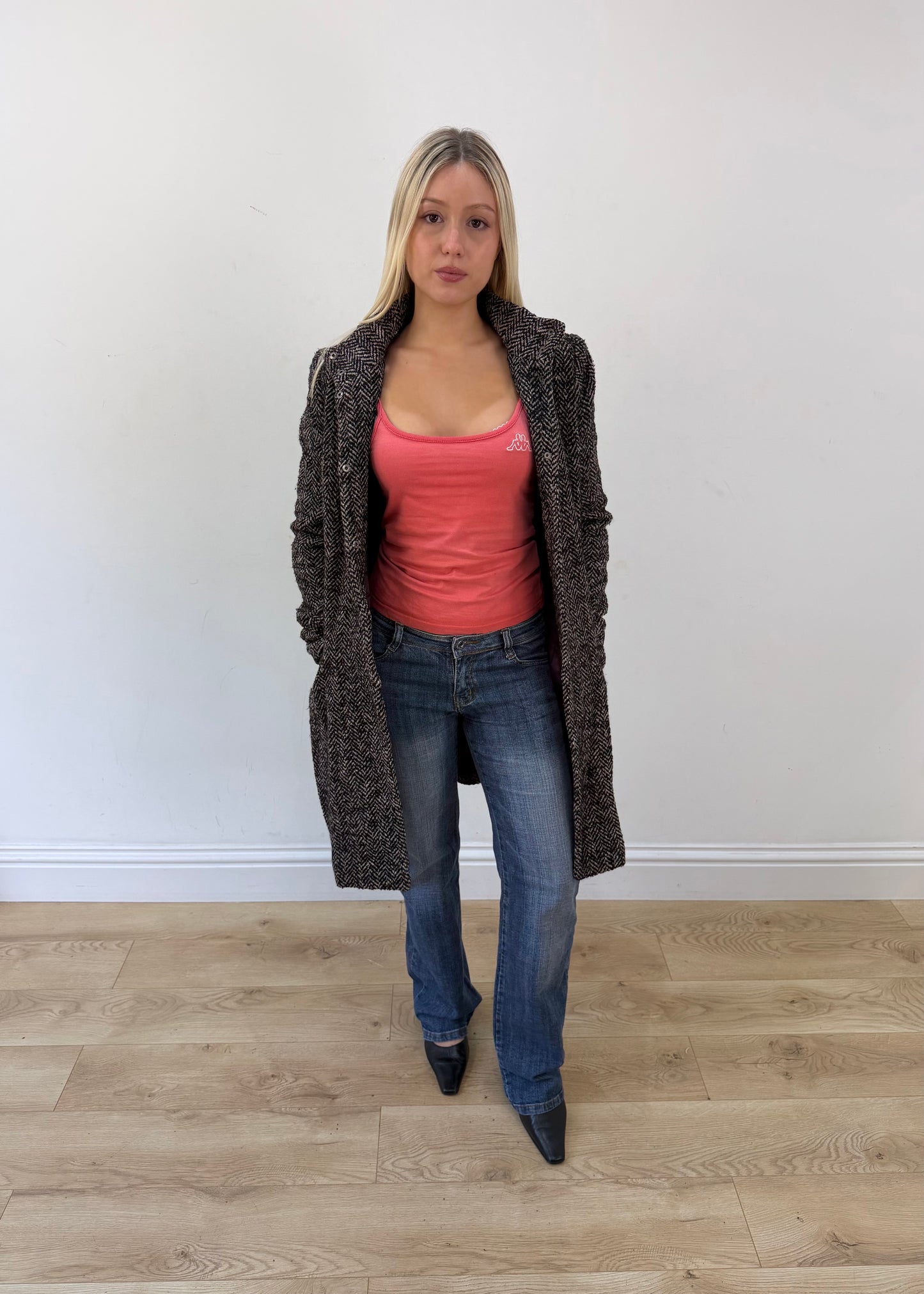 small grey etic herringbone long coat image 4