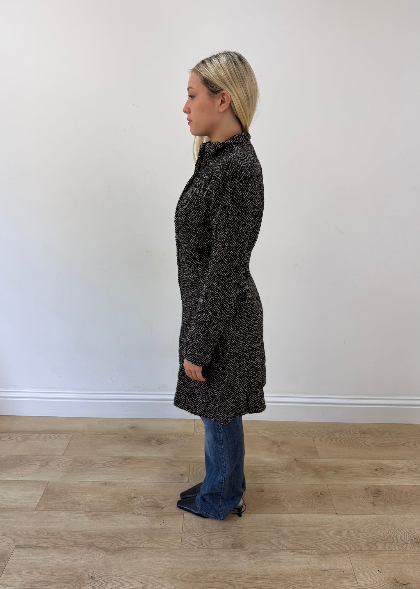 small grey etic herringbone long coat image 5