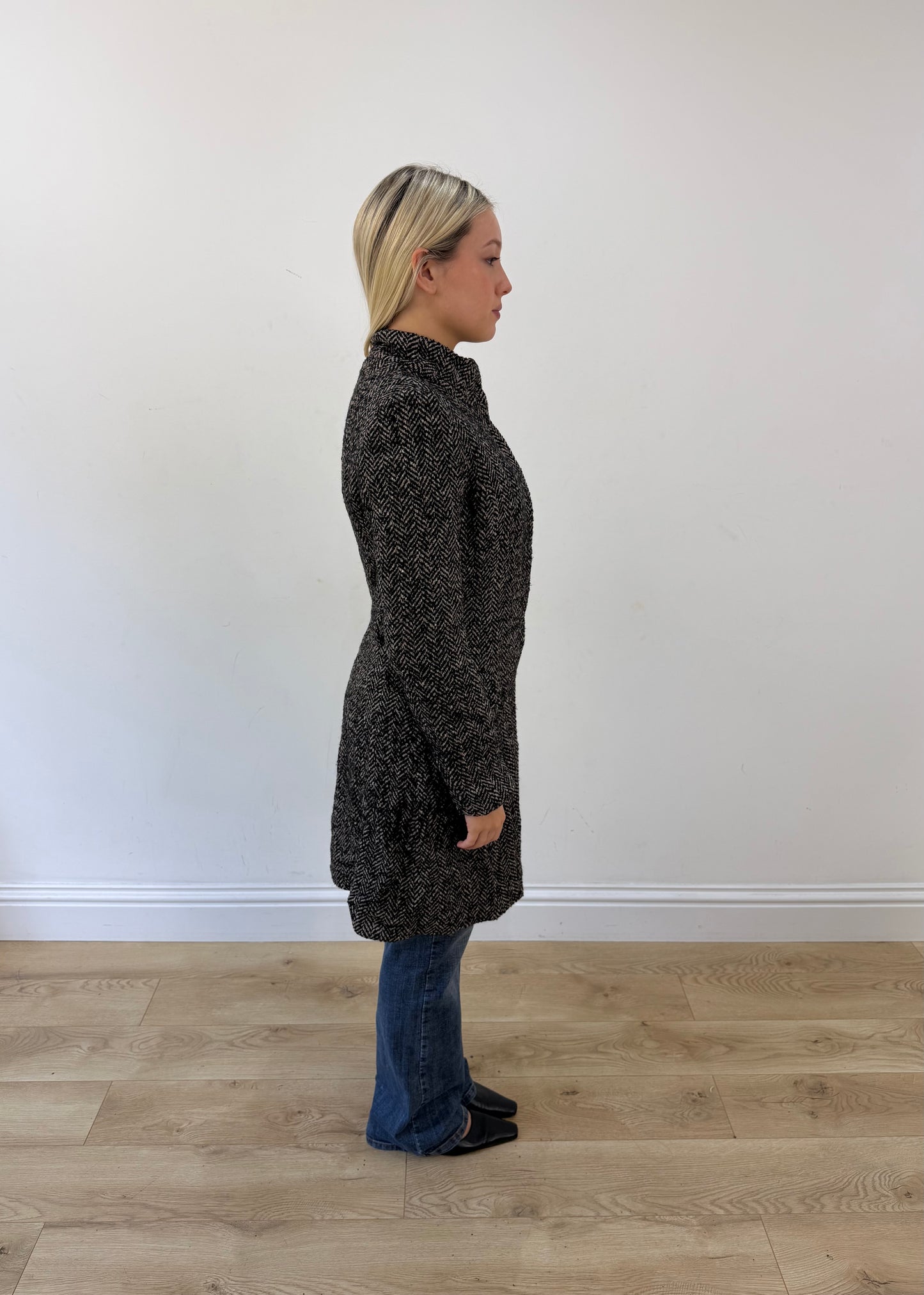 small grey etic herringbone long coat image 6