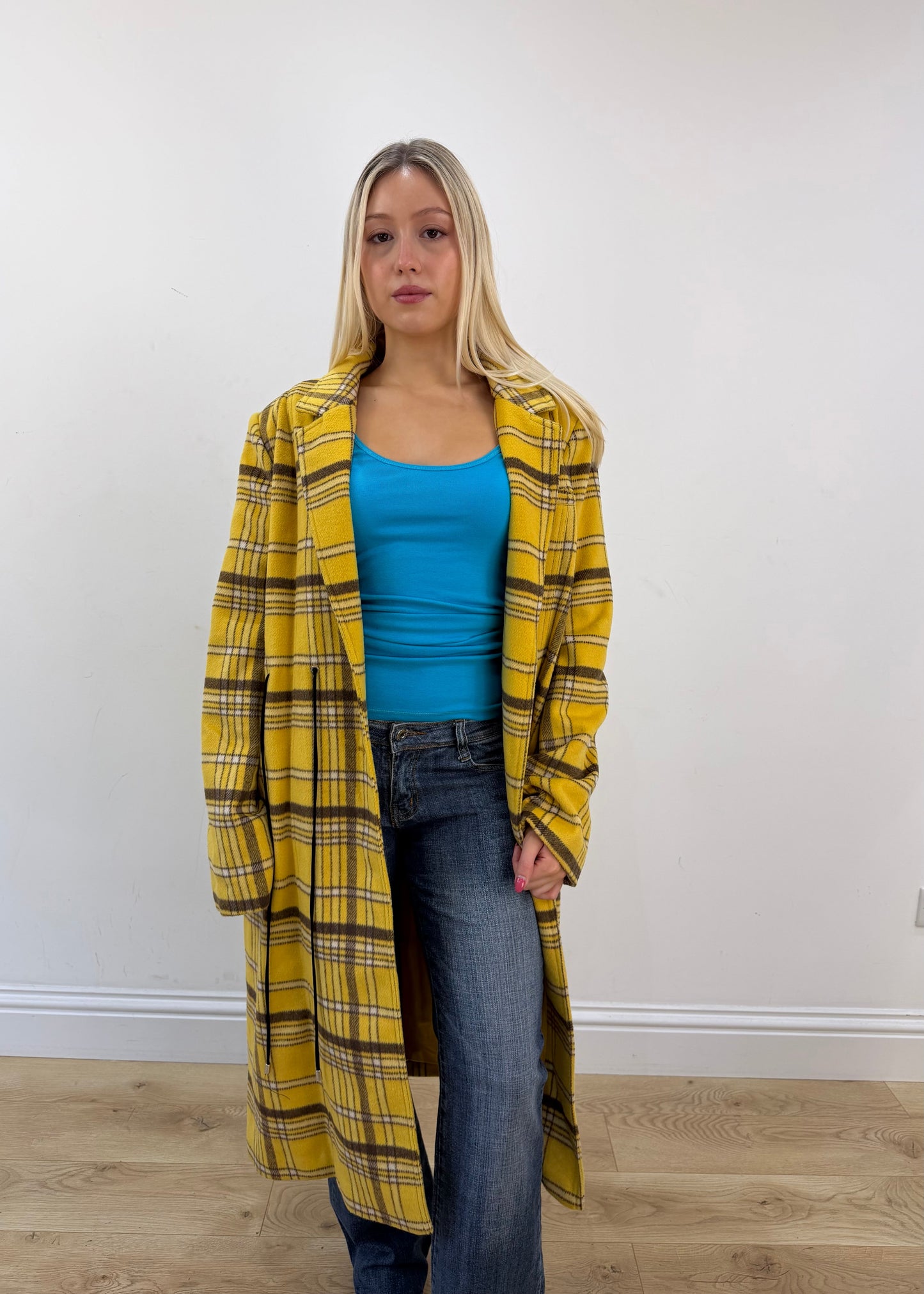 medium yellow plaid long coat 3