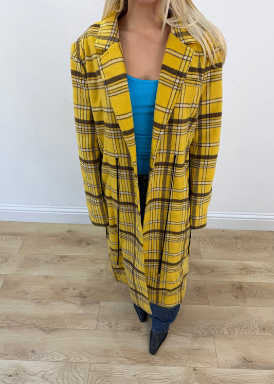 medium yellow plaid long coat 5