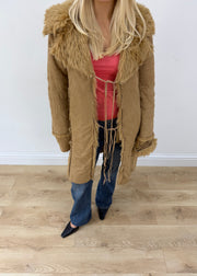 medium tan coat with faux fur trim image 2