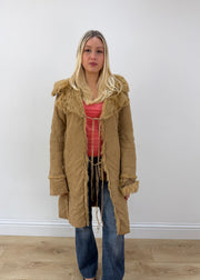 medium tan coat with faux fur trim image 3