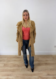 medium tan coat with faux fur trim image 4