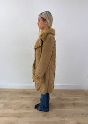 medium tan coat with faux fur trim image 5