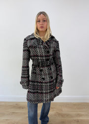 medium black and white orsay patterned belted coat image 3
