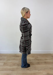 medium black and white orsay patterned belted coat image 5