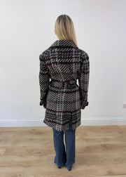 medium black and white orsay patterned belted coat image 6