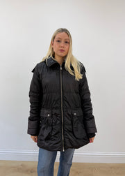 medium black moncler parka coat with faux fur hood image 3