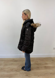 medium black moncler parka coat with faux fur hood image 5