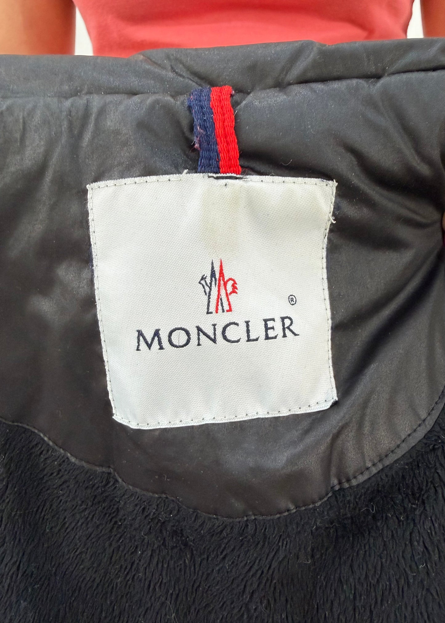 medium black moncler parka coat with faux fur hood image 9