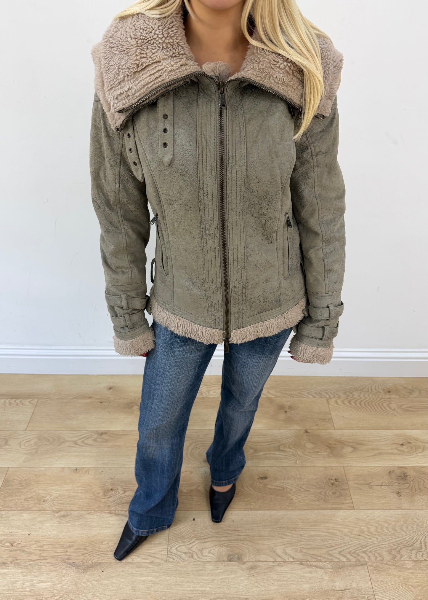 large grey alcott shearling style jacket image 2