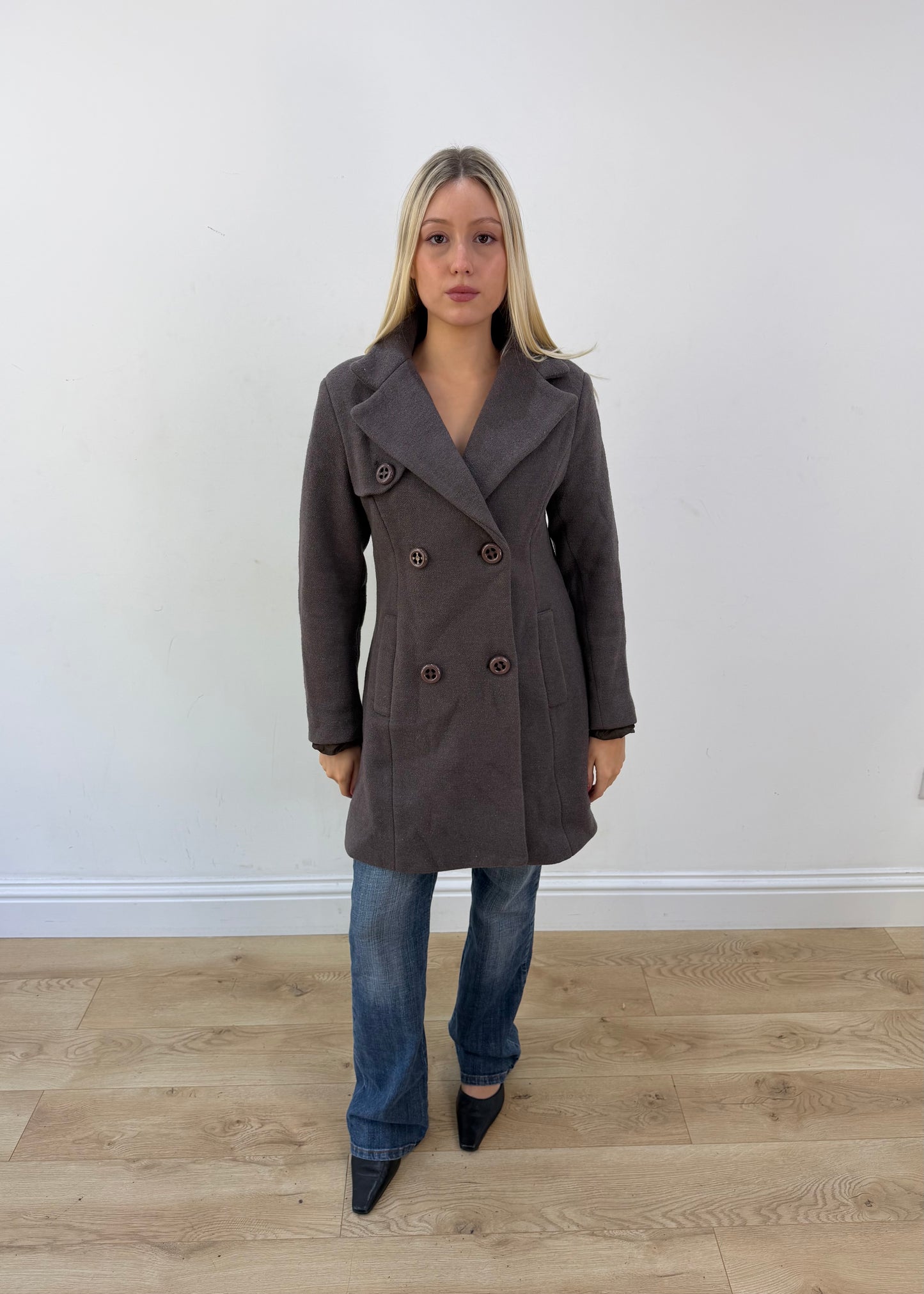 medium grey double breasted short coat image 1