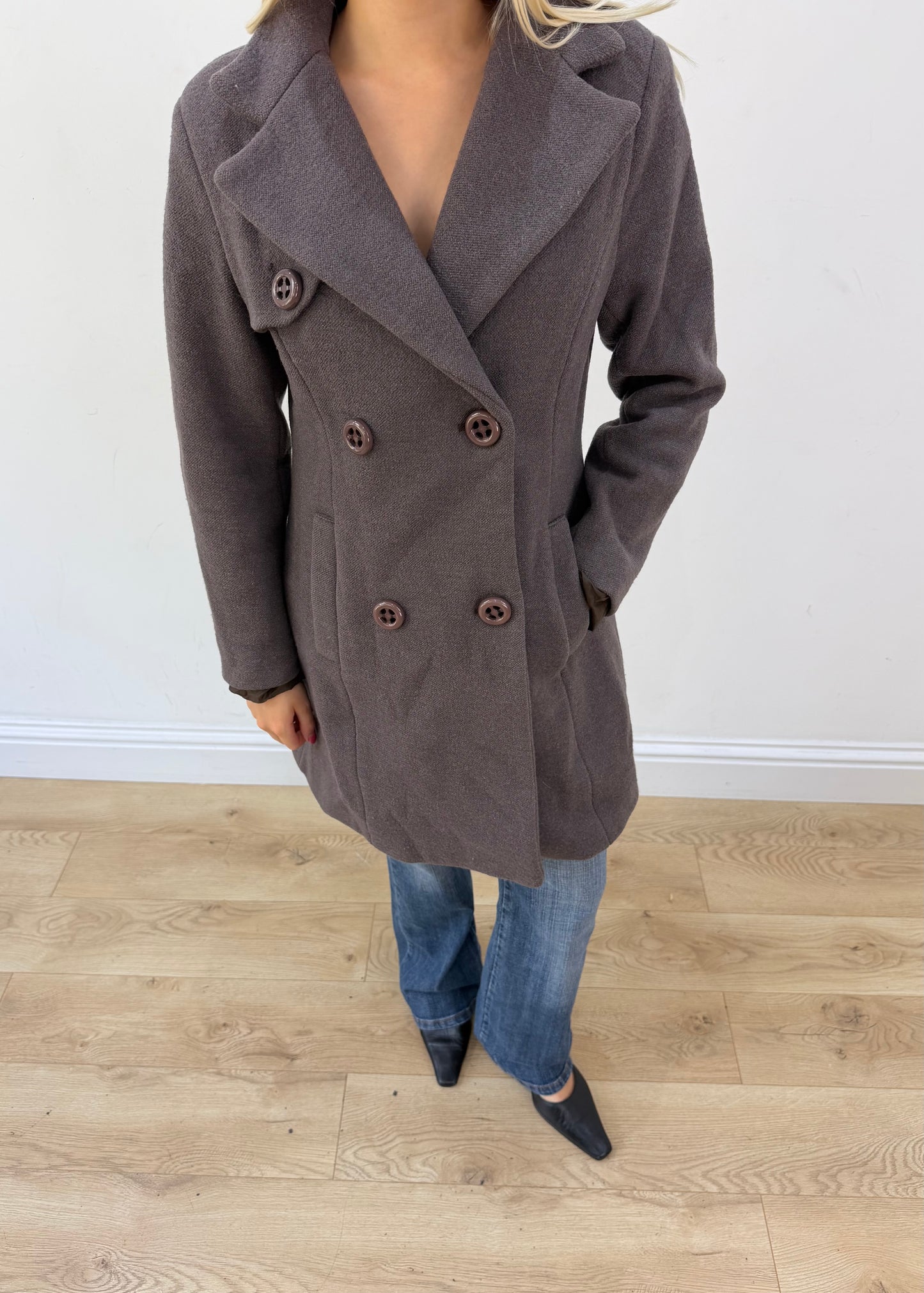 medium grey double breasted short coat image 2