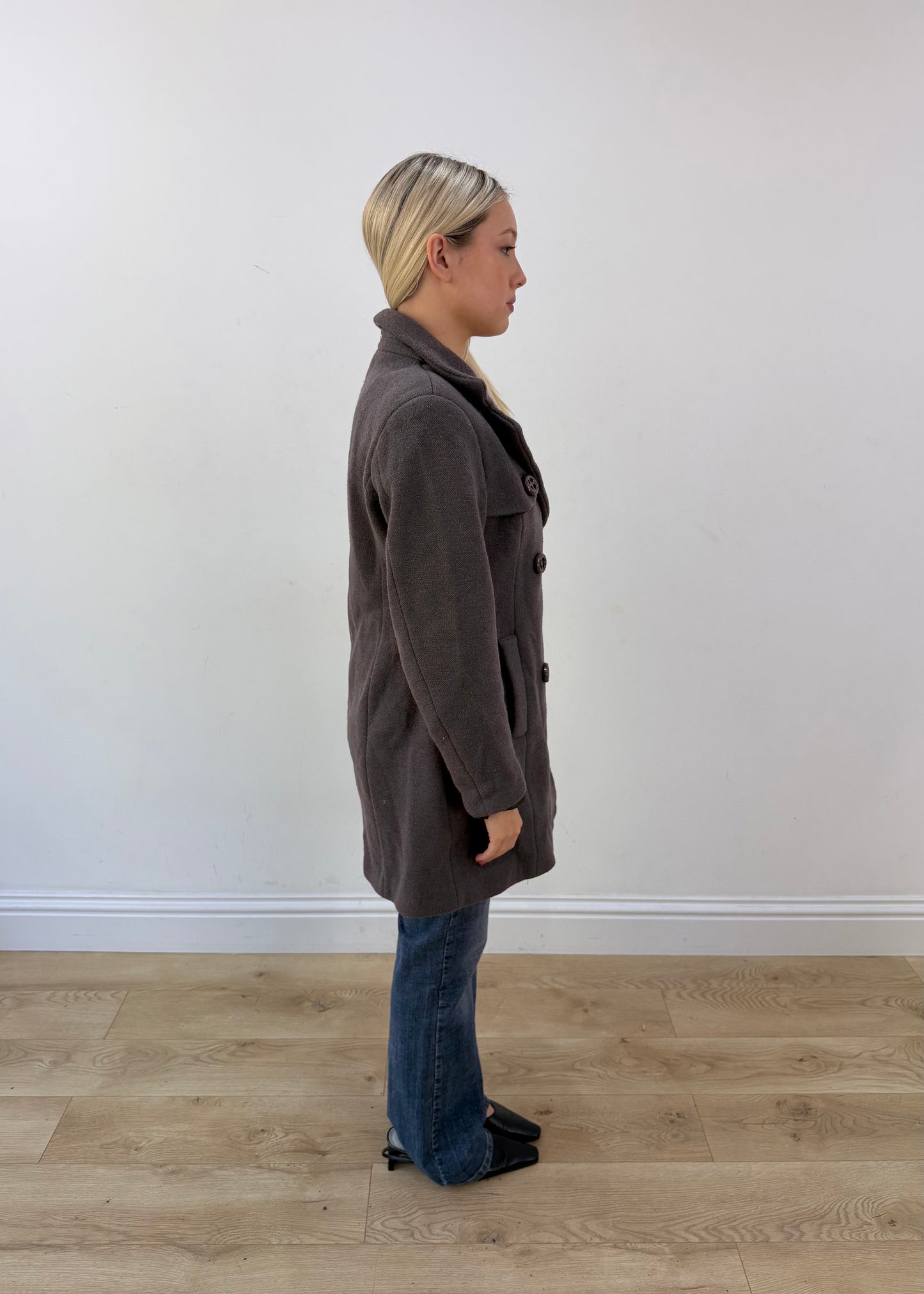 medium grey double breasted short coat image 5