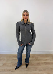 medium grey sisley textured fitted zip jacket image 1