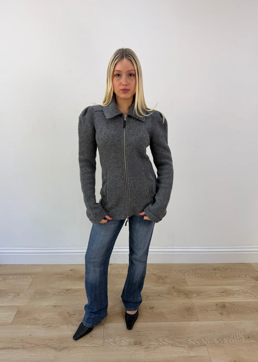 medium grey sisley textured fitted zip jacket image 1