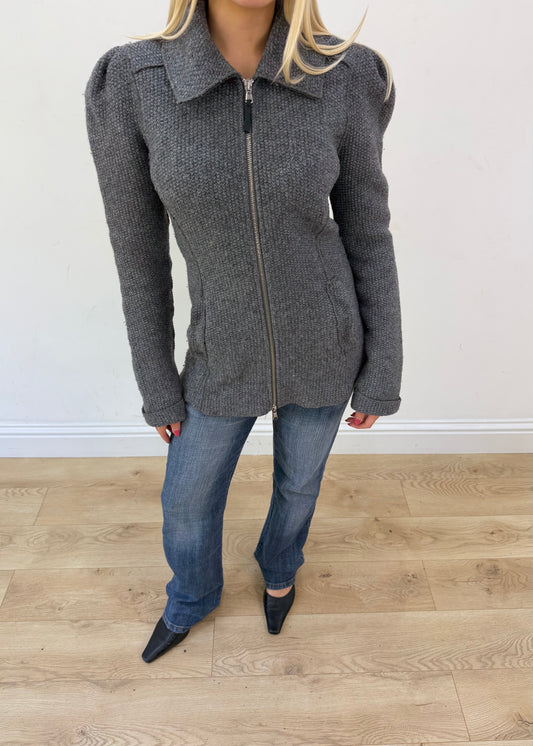 medium grey sisley textured fitted zip jacket image 2