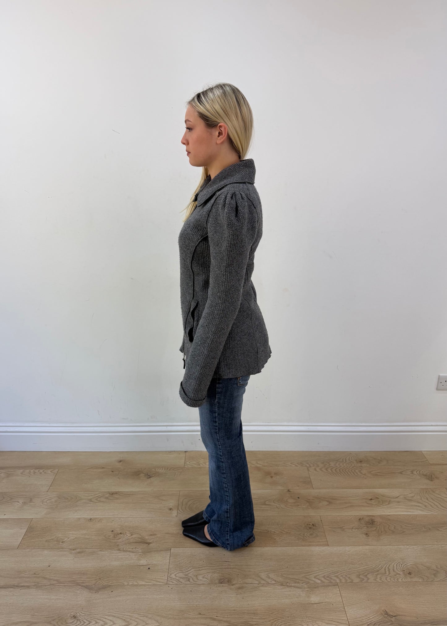 medium grey sisley textured fitted zip jacket image 5