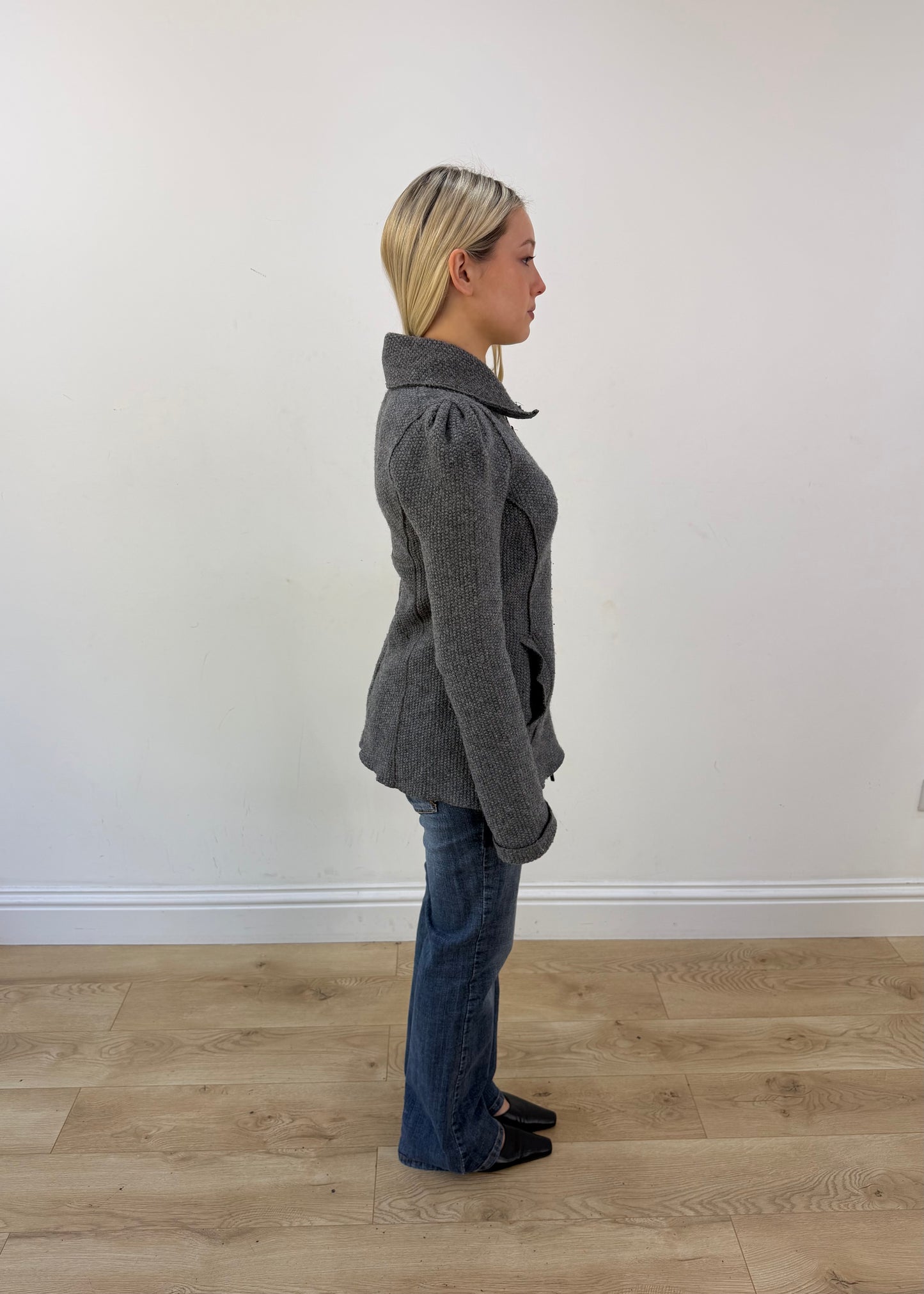 medium grey sisley textured fitted zip jacket image 6