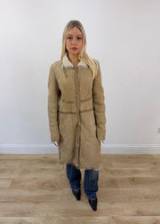 medium beige philosophy alberta ferretti shearling trim coat 1