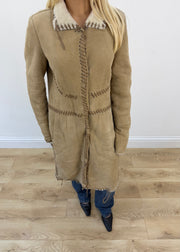 medium beige philosophy alberta ferretti shearling trim coat 2