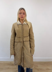 medium beige philosophy alberta ferretti shearling trim coat 3