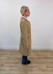medium beige philosophy alberta ferretti shearling trim coat 6