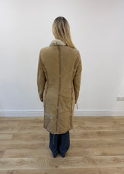 medium beige philosophy alberta ferretti shearling trim coat 7