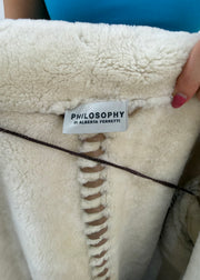 medium beige philosophy alberta ferretti shearling trim coat 8
