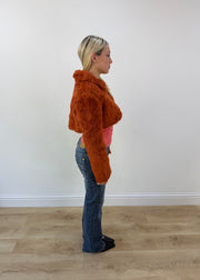 medium orange cropped faux fur jacket image 5