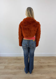 medium orange cropped faux fur jacket image 6