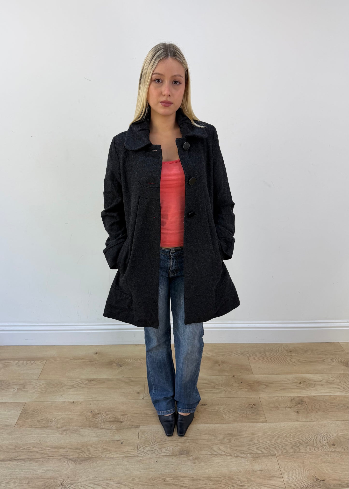medium black motivi long coat image 4