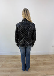medium black glossy quilted jacket with embroidered back crest image 7