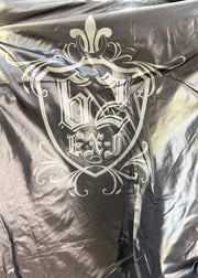 medium black glossy quilted jacket with embroidered back crest image 8